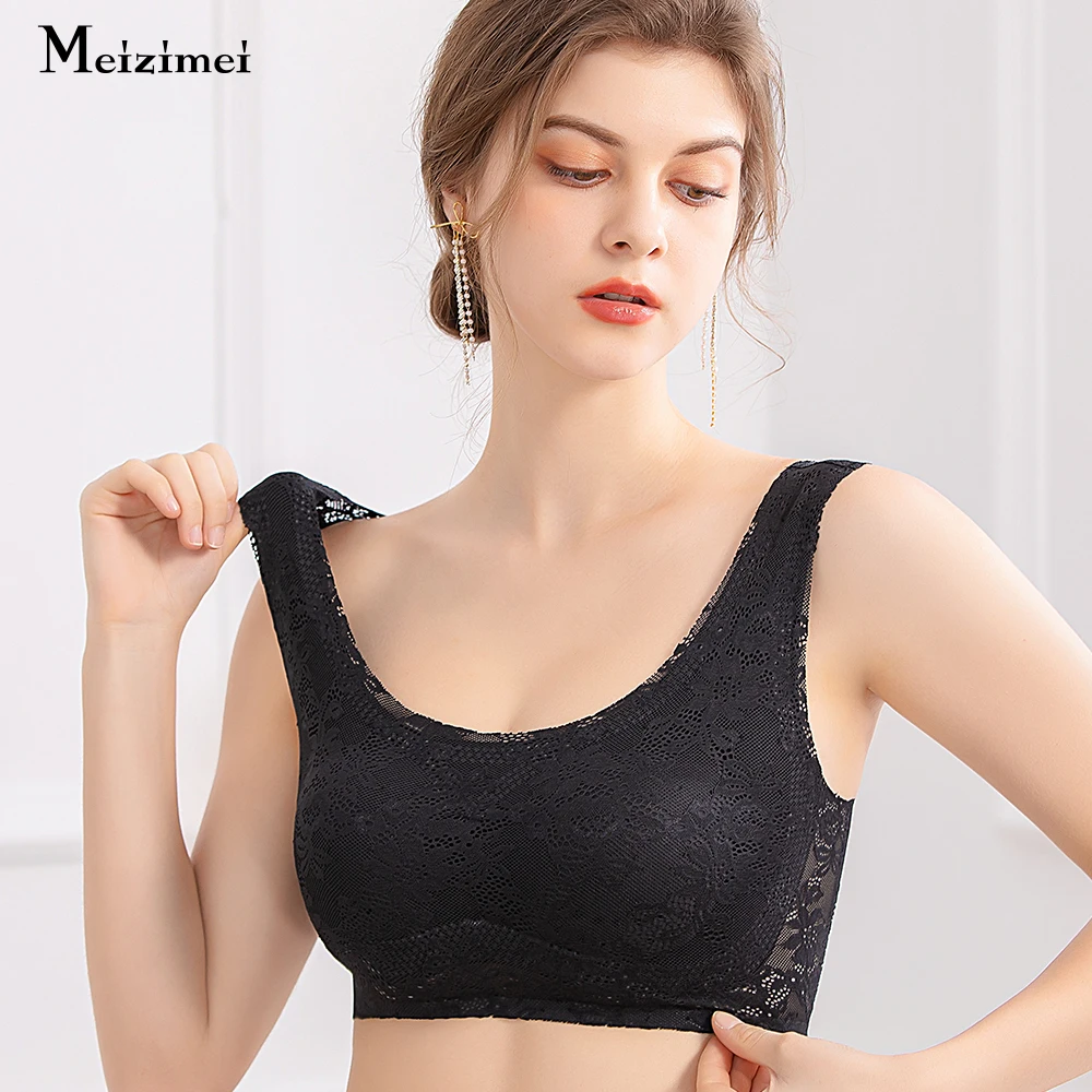 

Meizimei Plus Size Bra Ultra Thin Seamless Bras For Women Underwear BH Sexy Lace Brassiere Push Up BraletteWith Pad Vest 6XL 7XL