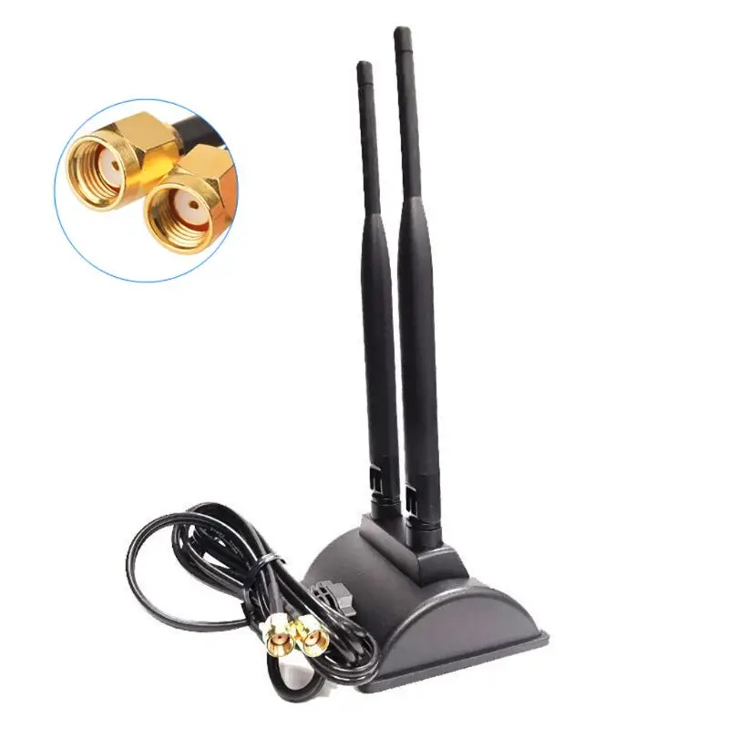 5G Dual Band WiFi Antenna High Gain 6DBi Omni Directional RP-SMA Plug Connector with Magnetic Base for PCI-E Card Indoor Wireles