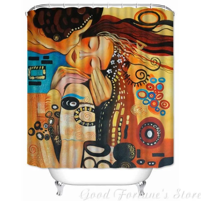 Couples Kiss Gustav Klimt Puppy And Horse Shower Curtains With Polyester Fabric Waterproof Bathroom Decor