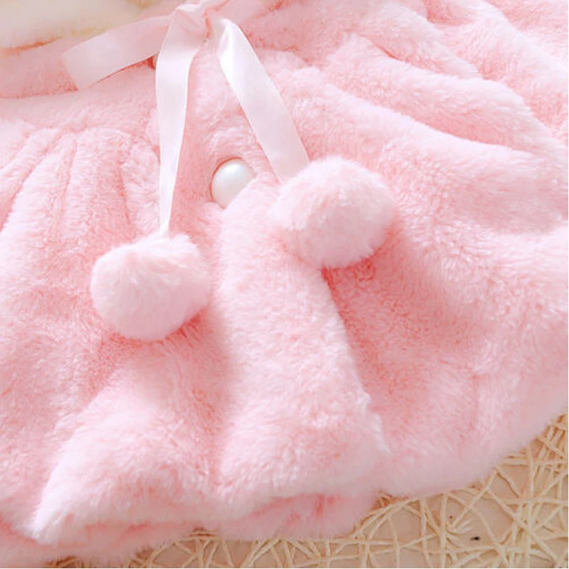 Winter Baby Girls Fur Warm Coat Newborn Cute Rabbit Ears Outerwear Cloak Jacket Kids Clothes