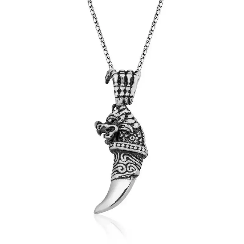 Silver Dragon Female Male Necklace 925 Sterling Men Jewelry Wedding Party Birthday Gift - Box - Pendant - Chain Choker - Man - Fashion