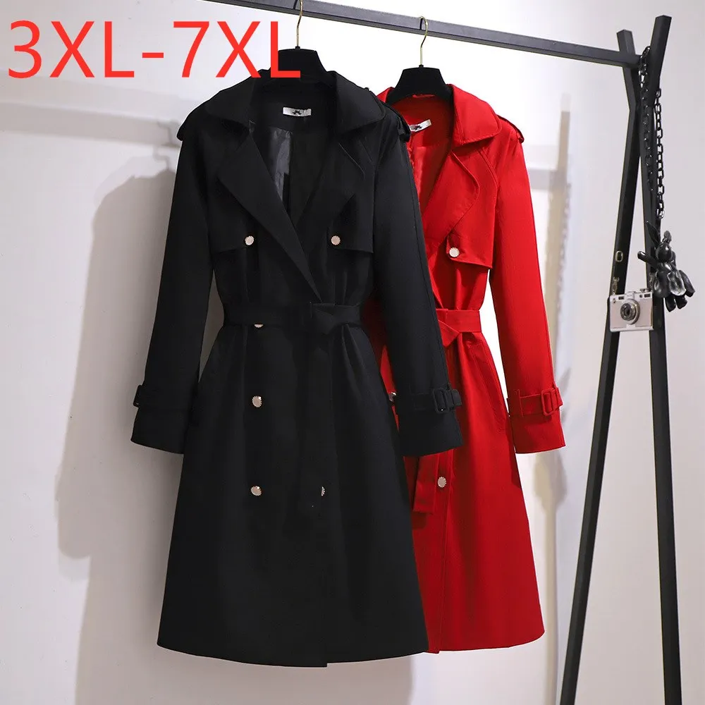 

New Ladies Autumn Winter Plus Size Women Clothing Overcoat For Women Large Casual Loose Long Sleeve Black Belt Trench Coat 7XL