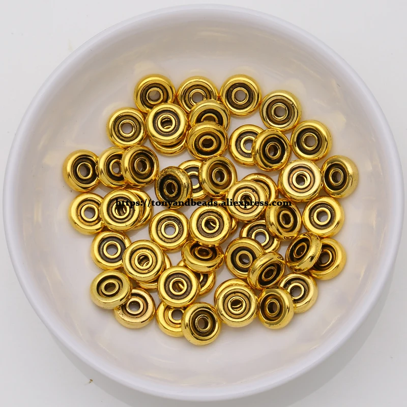 (50 Stück / Los!) Europäischer Spacer-Charm-Verbinder, Crimp-Endperlen aus Legierung in Antikgoldfarbe, geeignet für die Armbandherstellung. – Detail 17
