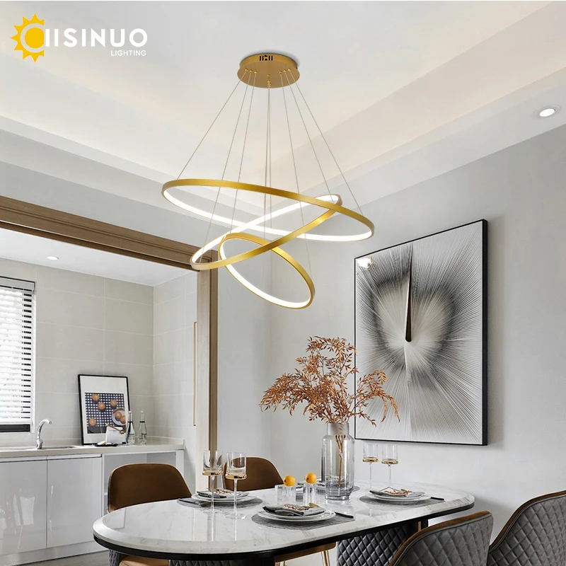 LED Modern Hanging Pendant Lights for Dining Room Living RoomWhite/Gold/Black Circle Rings Luster Lamp fixture home Indoor lamps