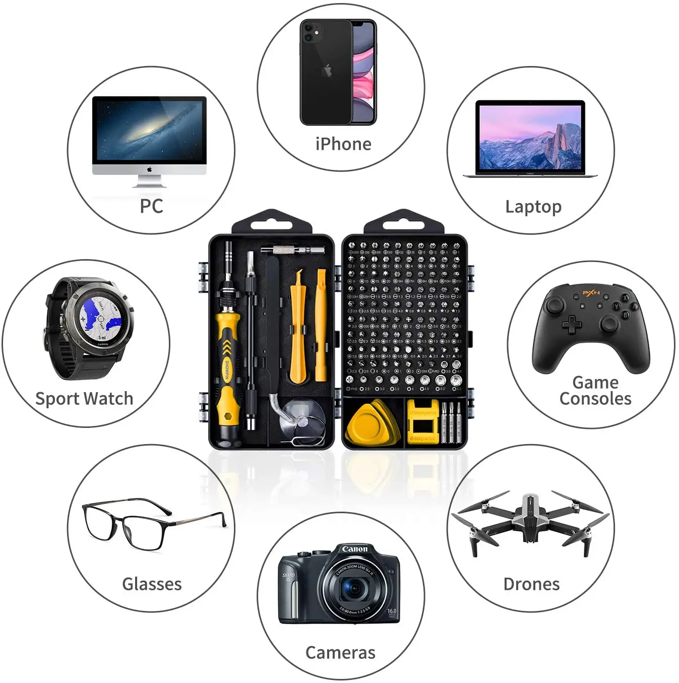 Imagem -05 - Kit de Reparo do Computador 122 em Kit Chave de Fenda Magnética do Portátil Conjunto de Chave de Fenda da Precisão Conjunto Pequeno do Motorista do Parafuso do Impacto com Case