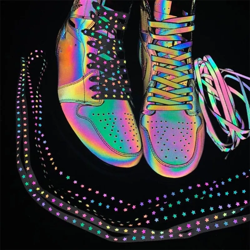 New Holographic Reflective Star Shoelaces Double-sided Reflective High-bright Reflective Flat Laces Sneakers ShoeLaces