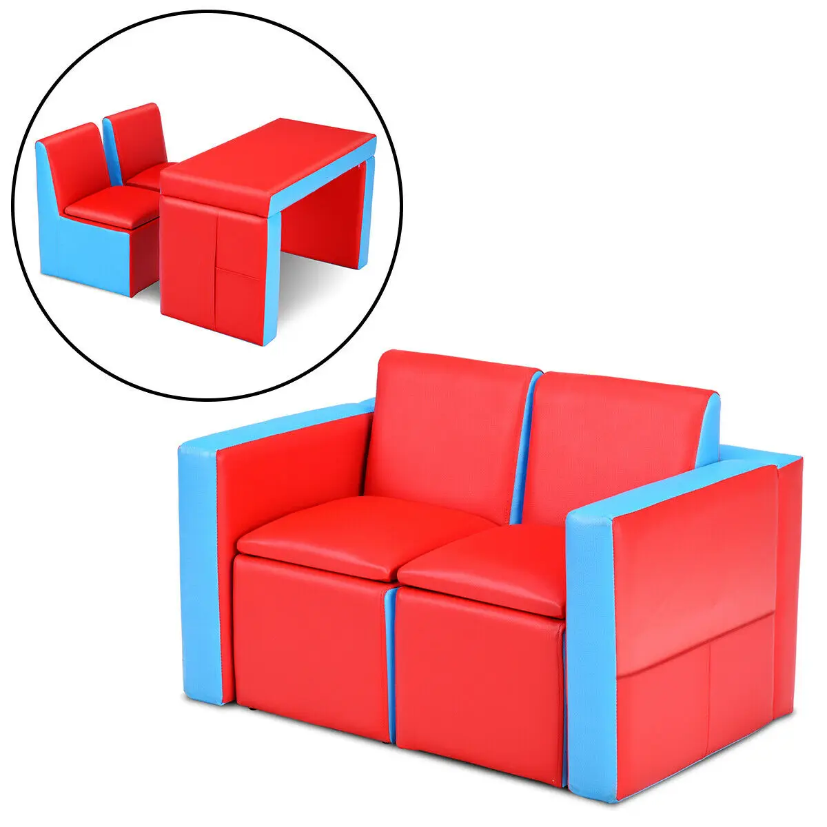 Multi-functional Kids Sofa Table Chair Set Couch Storage Box Furniture Bedroom  HW58620RE