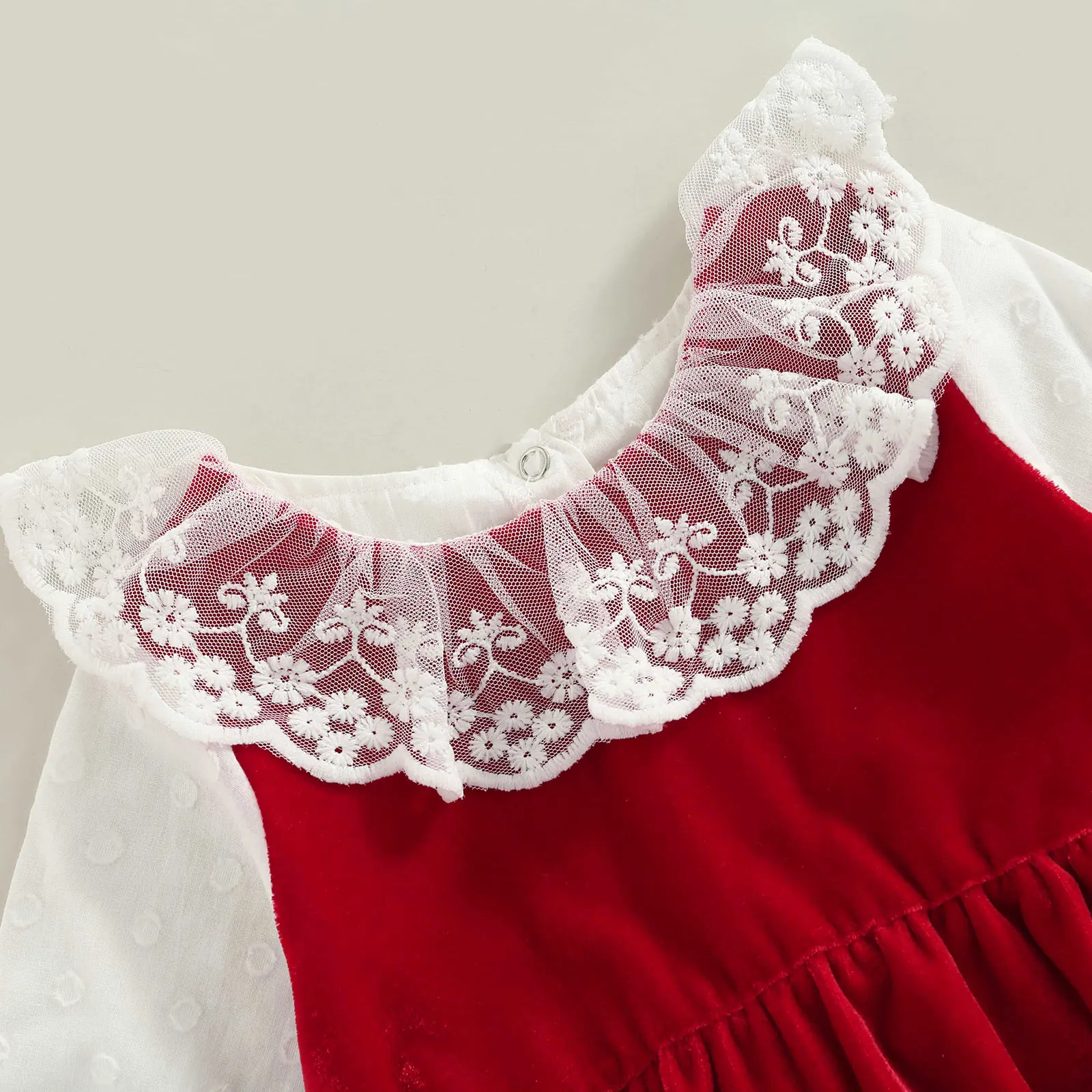 Spring Winter Newborn Infant Baby Girls Rompers Princess Lace Flower Velvet Jumpsuits Headband Girls Red Clothes image 5
