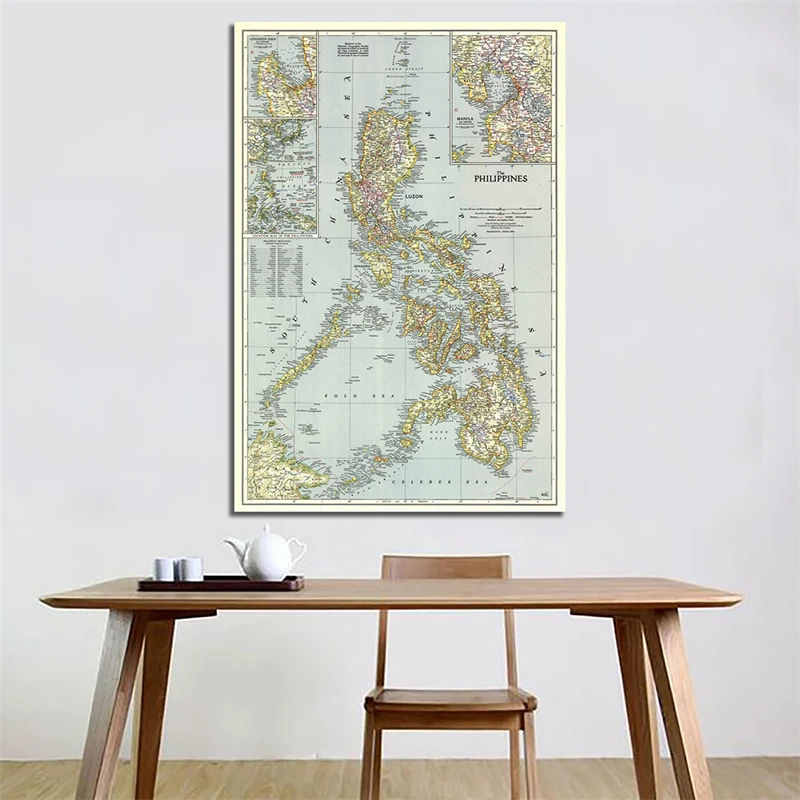 A2 Filippijnen (1945) world Map Home Decoratie Antieke Poster Muur Grafiek Retro Papier Mat Kraft Kaart Van Wereld Geen Frame