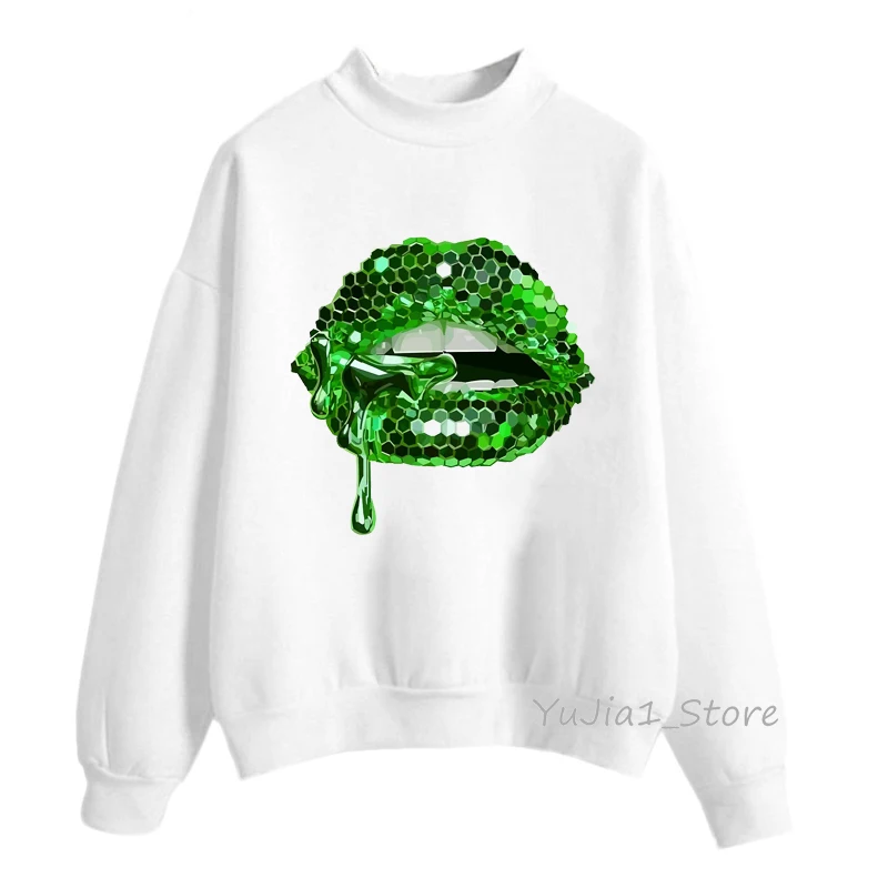 Pink Glitter Lips Graphic Print Sweatshirt Women’S Clothing Luxurious Makeup Sexy Hoodies Femme Aesthetic Clothes Winter Tracksu