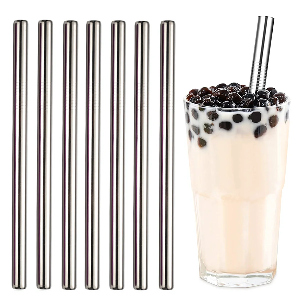 12mm Wide Eco-friendly Drinking Straws Reusable Bubble Tea Straws 304 Stainless Steel Straws Metal Straws for Boba Milkshakes