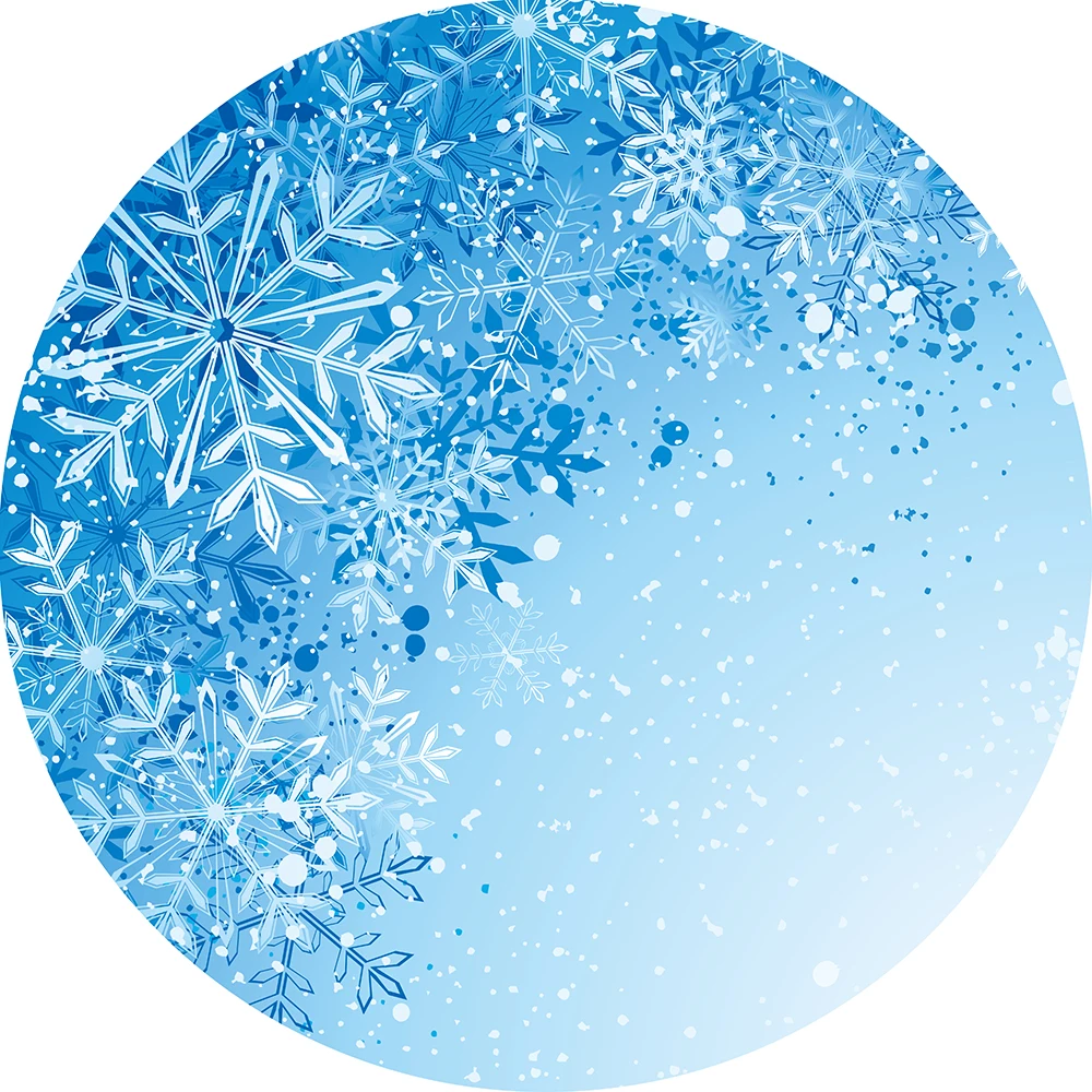 Winter Snowflake Round Backdrop Cover Baby Shower Blue Birthday Party Decoration Photography Background Table Cloth Banner