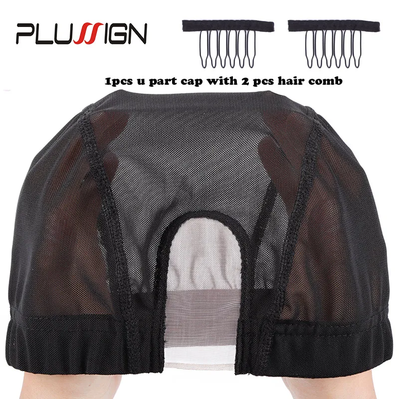 1szt 1.5"X3" U Part Wig Cap With 2pcs Wig Combs Hair Net Elastic For Making Wig Mesh dome Cap Wig Making Kit Mono Lace Caps