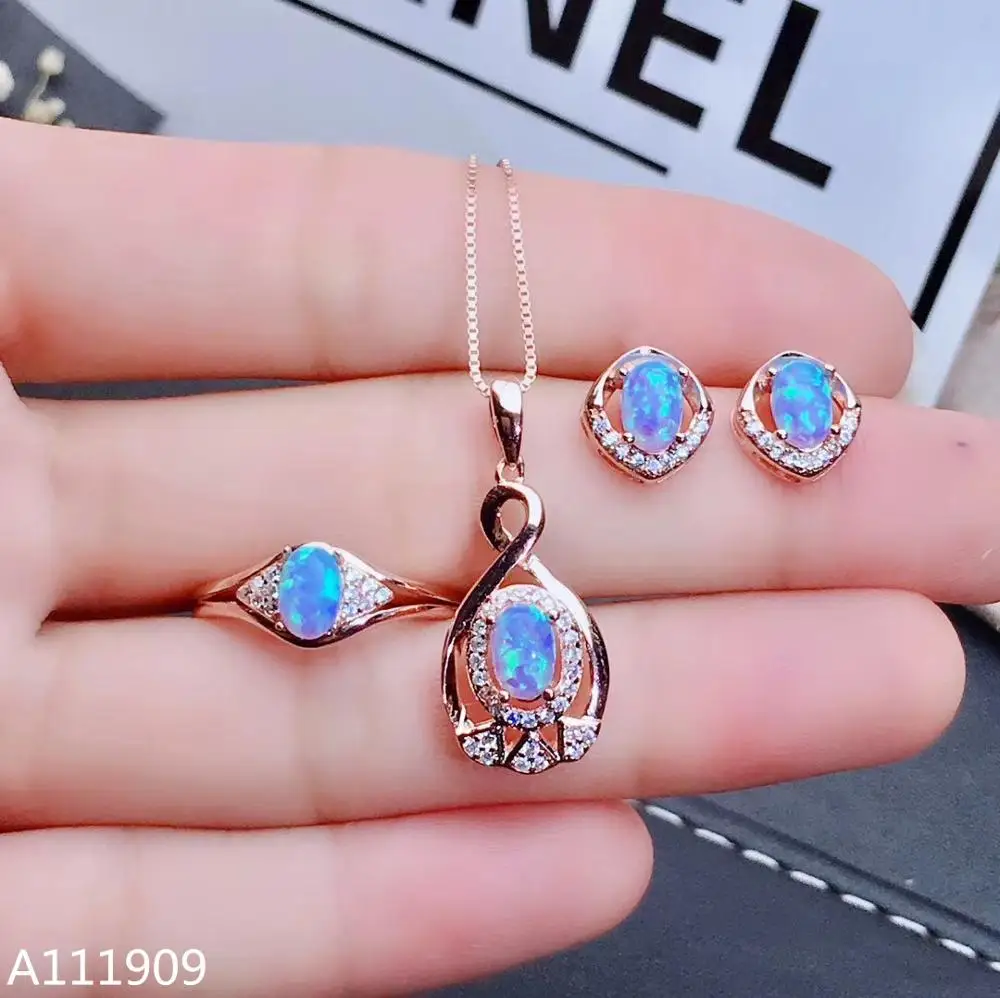 KJJEAXCMY boutique jewelry 925 sterling silver inlaid Natural Opal Necklace Ring Earring Suit Support Detection