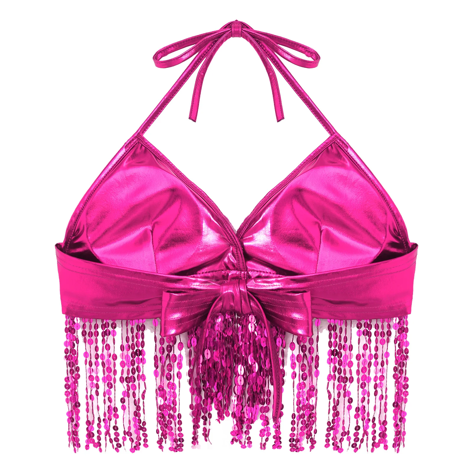 Womens Belly Dance Bra Top Costumes Sequins Tassel Indian Belly Dancing Halter Vest Bra Nightclub Rave Dance Performance Top