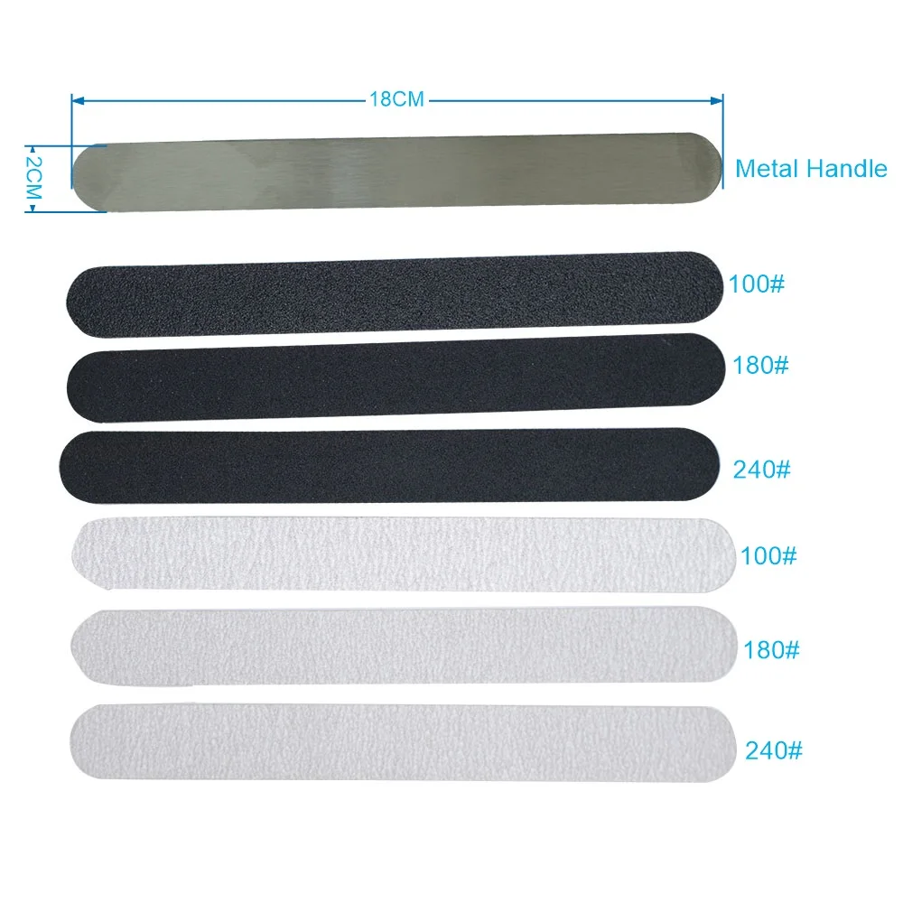 Straight Replacement Nail File 100/180/240 10pcs Grey/Black Removable SandPaper With Stainless Steel Handle Metal Sanding Files