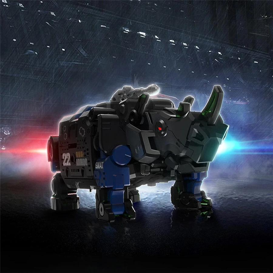 BeastBox Deformation Robots Transformation Animal Toy Cube Model Blue Armor Rhinoceros Rhino Action Figure Jugetes For Gifts