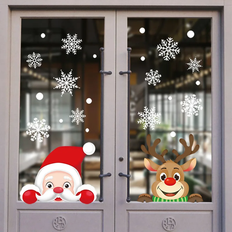 Weihnachten Glas Aufkleber Home Decor Ornamente Weihnachten Schneeflocke Santa Claus Tür Schaufenster Aufkleber Neue Jahr Weihnachten Dekoration