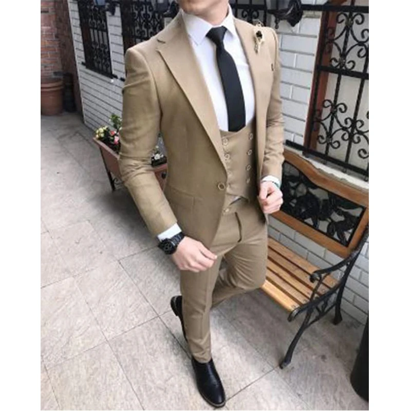 Dark Green Slim Fit Mens Suit for Wedding 3 Piece Set Jacket with Double Breasted Waistcoat Pants Groom Tuxedo Male Fashion image 2