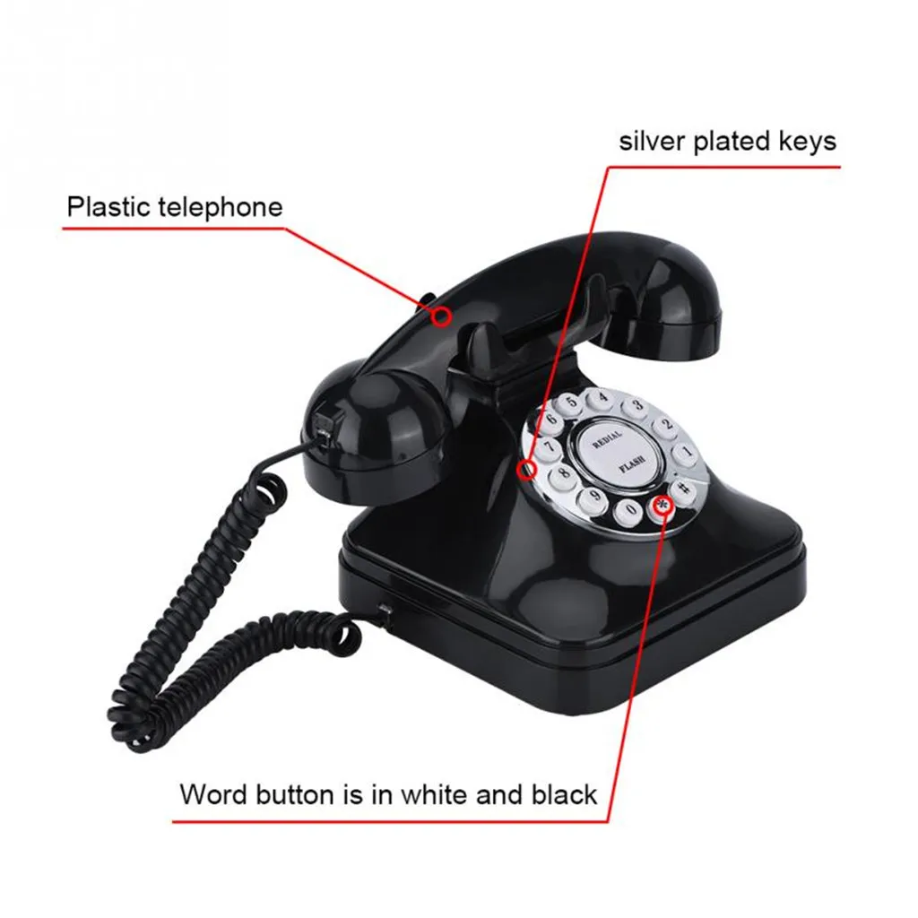 Vintage Retro Landline Phone for Home Office Old Fashioned Corded Telephone with Classic Bell Push Button Technology - Black