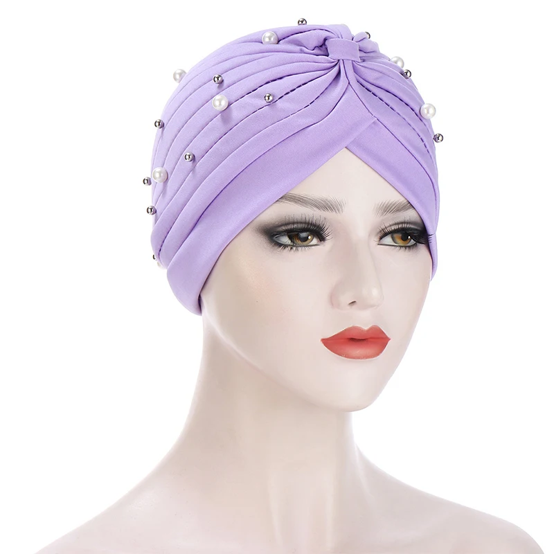 New Fashion solid Color Pearl Muslim Turban Scarf Women Islamic Inner Hijab Caps Arab wrap Head femme musulman turbante mujer