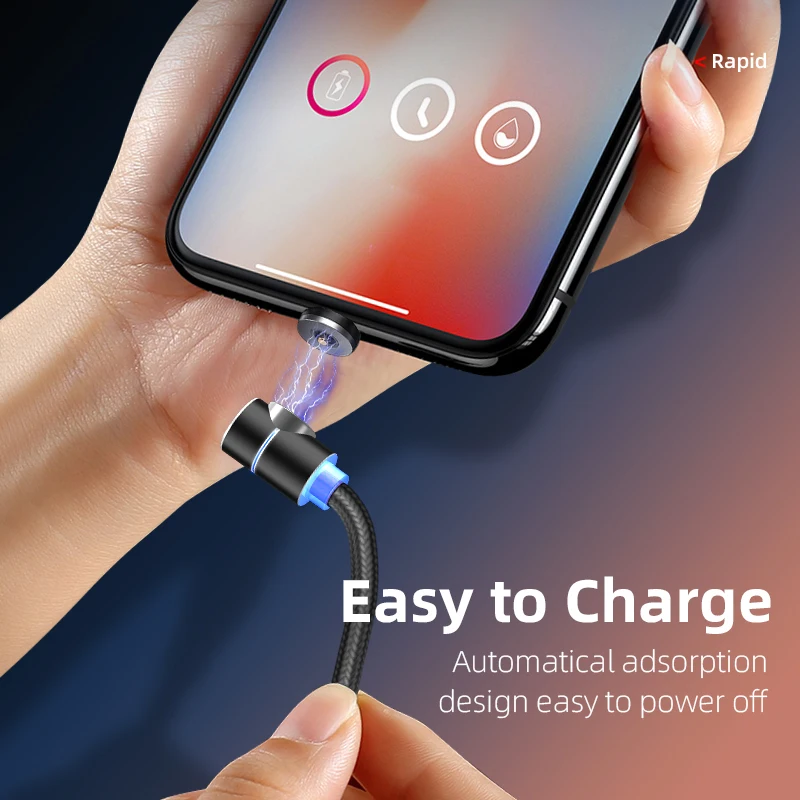 Aufu-cabo carregador magnético micro usb tipo c, para carregamento rápido de iphone e xiaomi, compatível com samsung