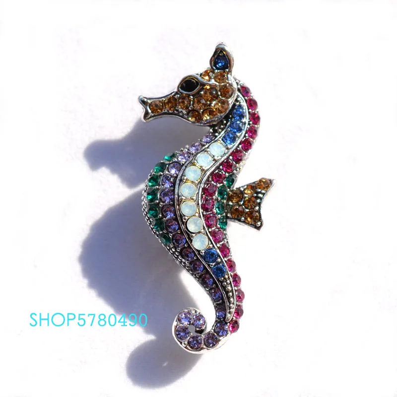 Rhinestone Cute Seahorse Brooch Rhodium Plated Women Breast Pin Lady Party Gifts Corsage Coat Ornaments Fashion Jewelry Luxury