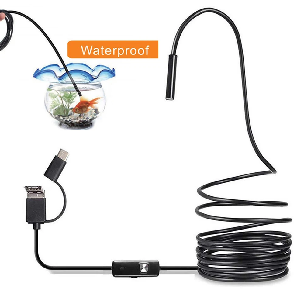 

Endoscope Camera 7MM 3 in 1 USB IP67 Waterproof 6 LEDs Borescope Inspection For Windows For Macbook PC For Android 1m Type-C