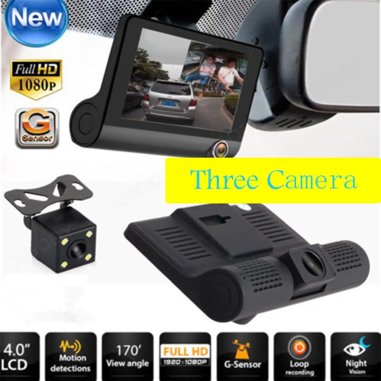 

4 Inch 1080P Car DVR Camera Recorder 3 Lens IPS HD Display G-sensor Motion Detection Parking Monitor Night Vision Video Recorder