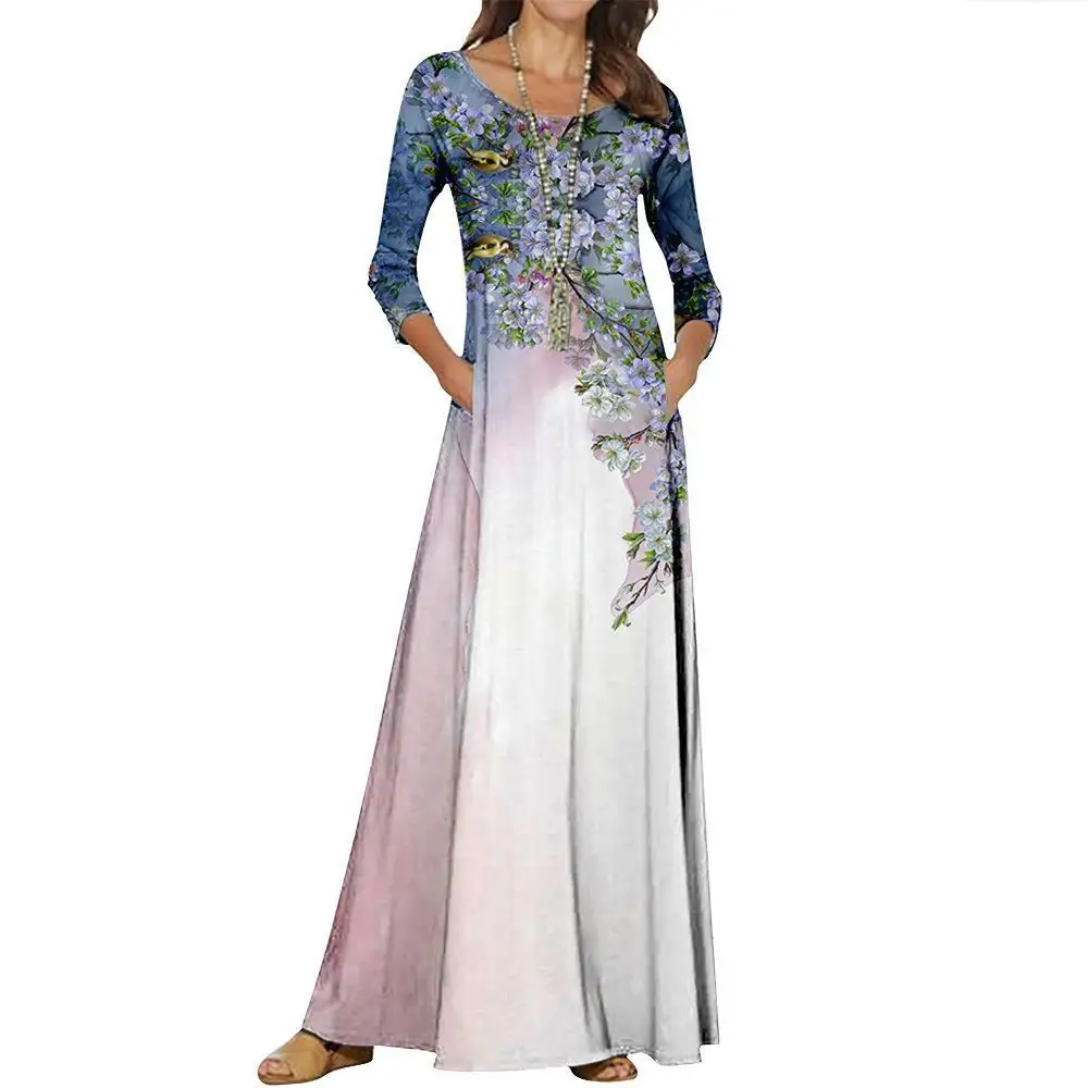 

Bohemian Dress 2021 Spring Autumn Women Long Sleeve Party Dress Casual Loose Floral Print Maxi Dresses Vestido Robe Femme