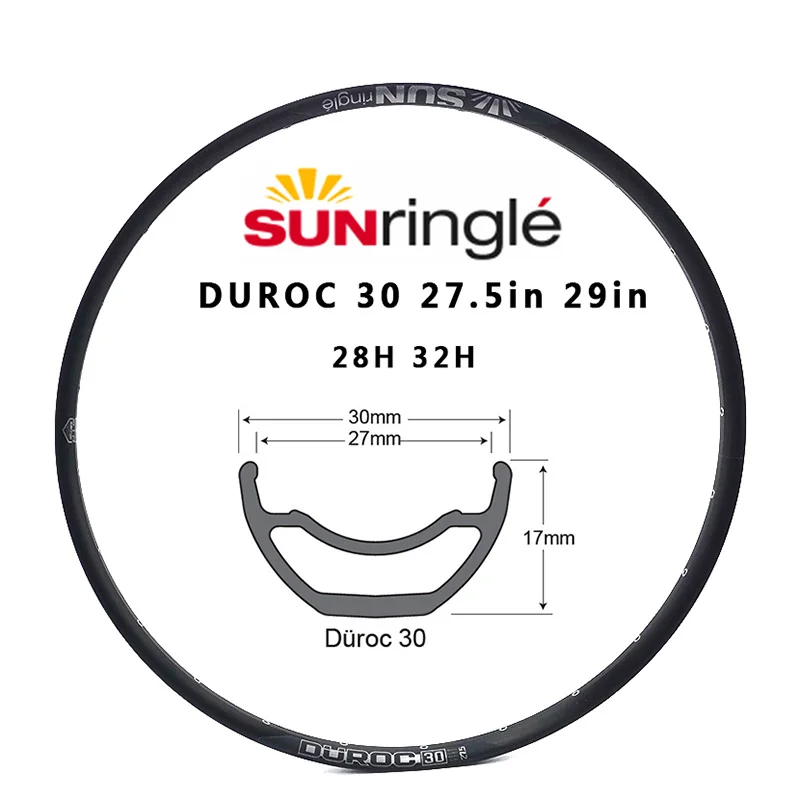 Sunringle Mountain Rim Durac, 27.5, 29 Inch, 30, 35, 40 Sleeved, Welded Edge, 32H Aluminum Alloy, Tubeless Ready for XC TR,