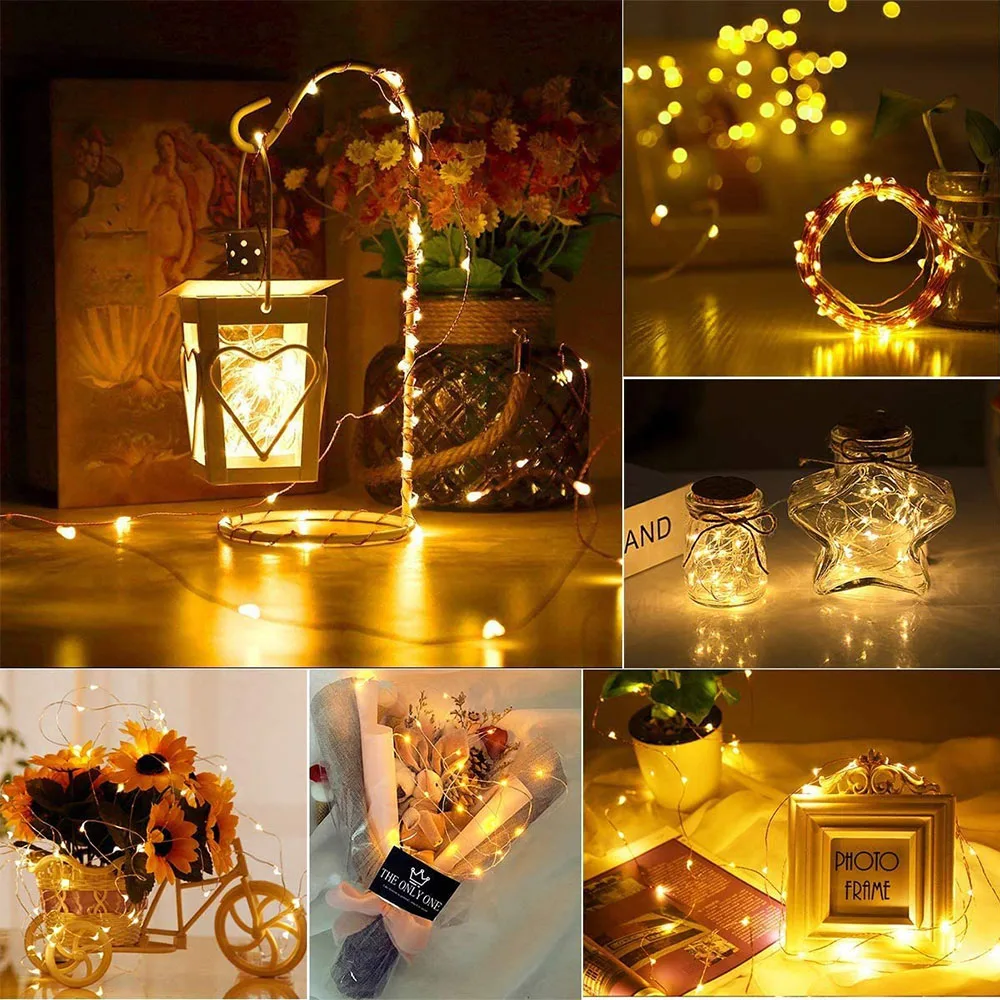 2M 5M Copper Wire String Lights 100/200 LED Firecracker Fairy Garland Light Christmas Window Wedding Party Decoration Lamp