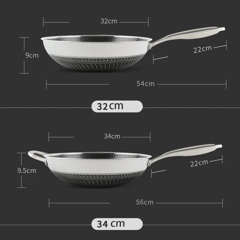 304/316 Stainless Steel Wok Thick Honeycomb Handmade Frying Pan Non Stick Non Rusting Gas/Induction Cooker Kitchen Cookware New