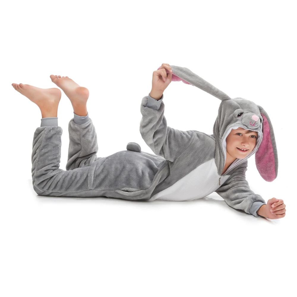 Gray Long Ear Rabbit Children Kigurumi Kids Onesies Pajamas Cosplay Costumes For Halloween New Year Carnival Party