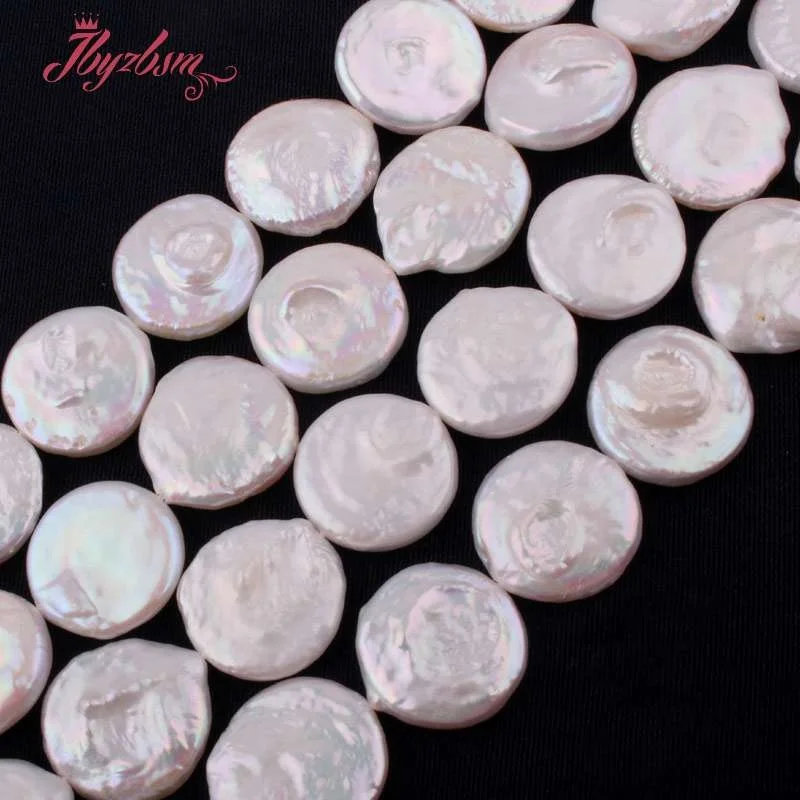 

18mm Freshwater Pearl Coin Beads Loose Natural Stone Beads For Jewelry Making DIY Necklace Bracelets Earring Spacer Strand 15"