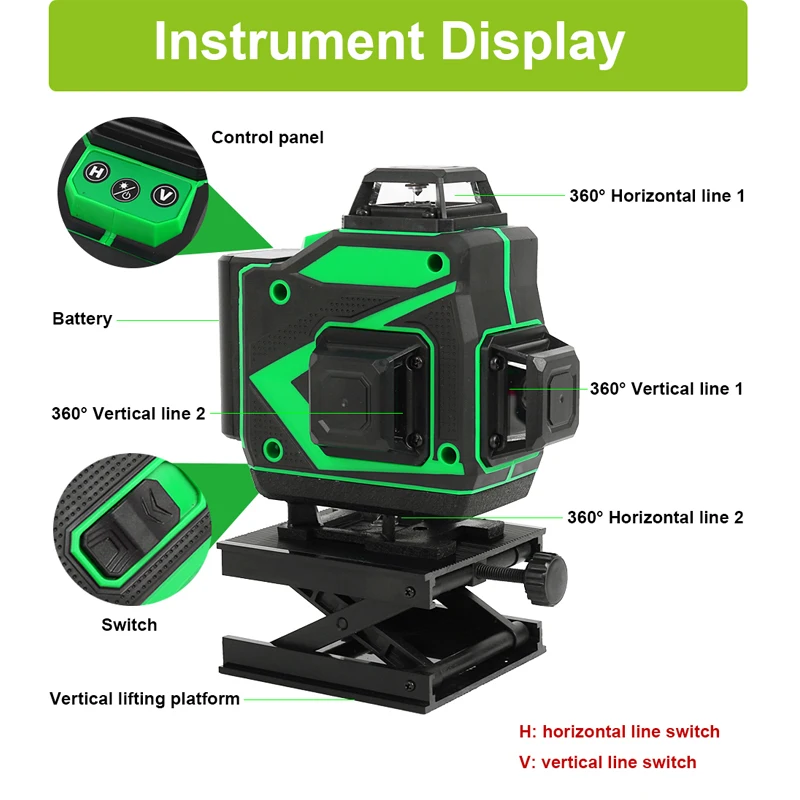 Laser Level 12/16 Lines Laser Automatic Self-leveling 360 Horizontal And Vertical Green Beam Lines Multi-function Remote Control