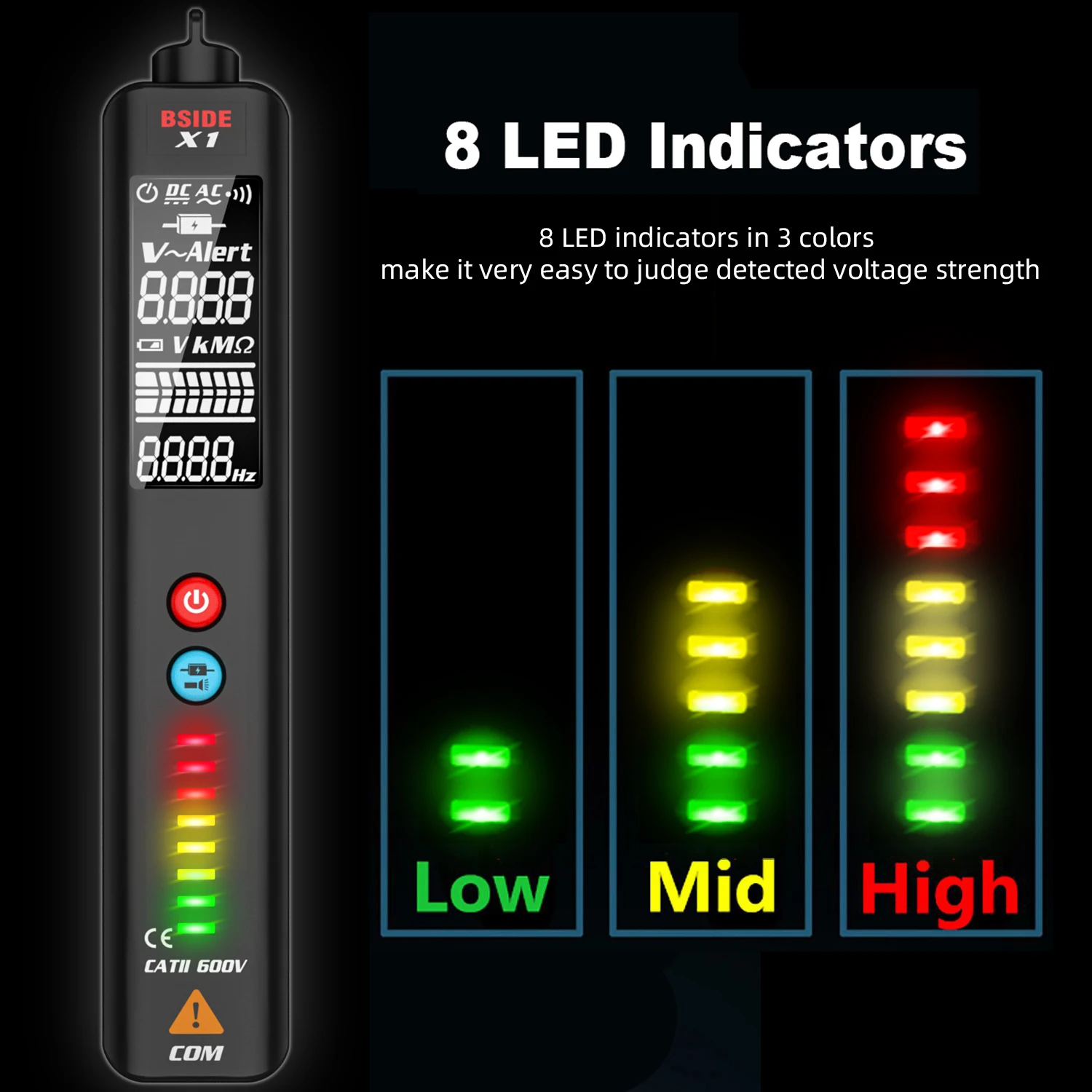 BSIDE X1 EBTN Voltage Tester Electronic True AMS Color Display Automatic Non-Contact NCV AC DC Capacitor Breakpoint Live Wire