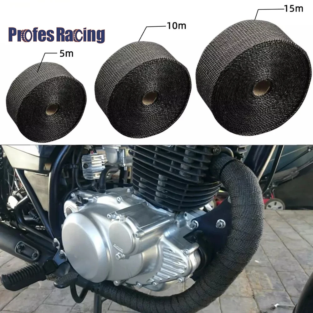 5cm*5M/10M/15M Motorcycle Exhaust Thermal Tape Header Heat Wrap Manifold Insulation Roll Resistant with Stainless Ties