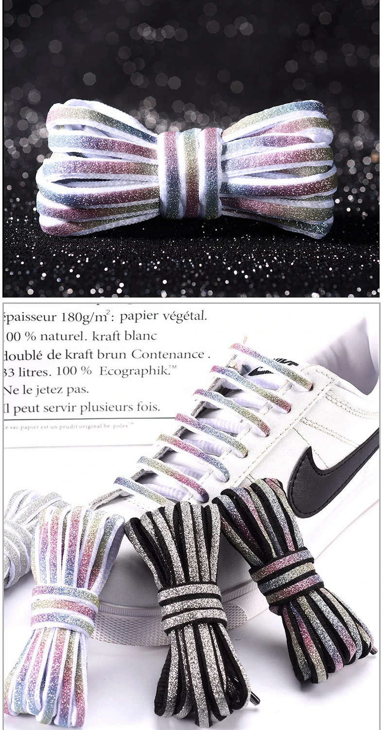 Reflektierende Schnürsenkel Laser-Pailletten-Schnürsenkel Geflochtenes Armband Sneaker-Laufschuh-Schnürsenkel für Erwachsene und Kinder – Detail 4