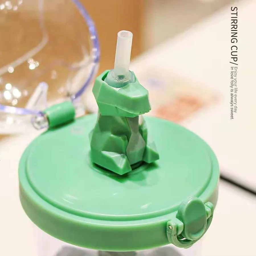 Creatieve waterfles met stro, cartoon mixing cup, schattig en grappig, dierlijk ontwerp, plastic, meisjeshart