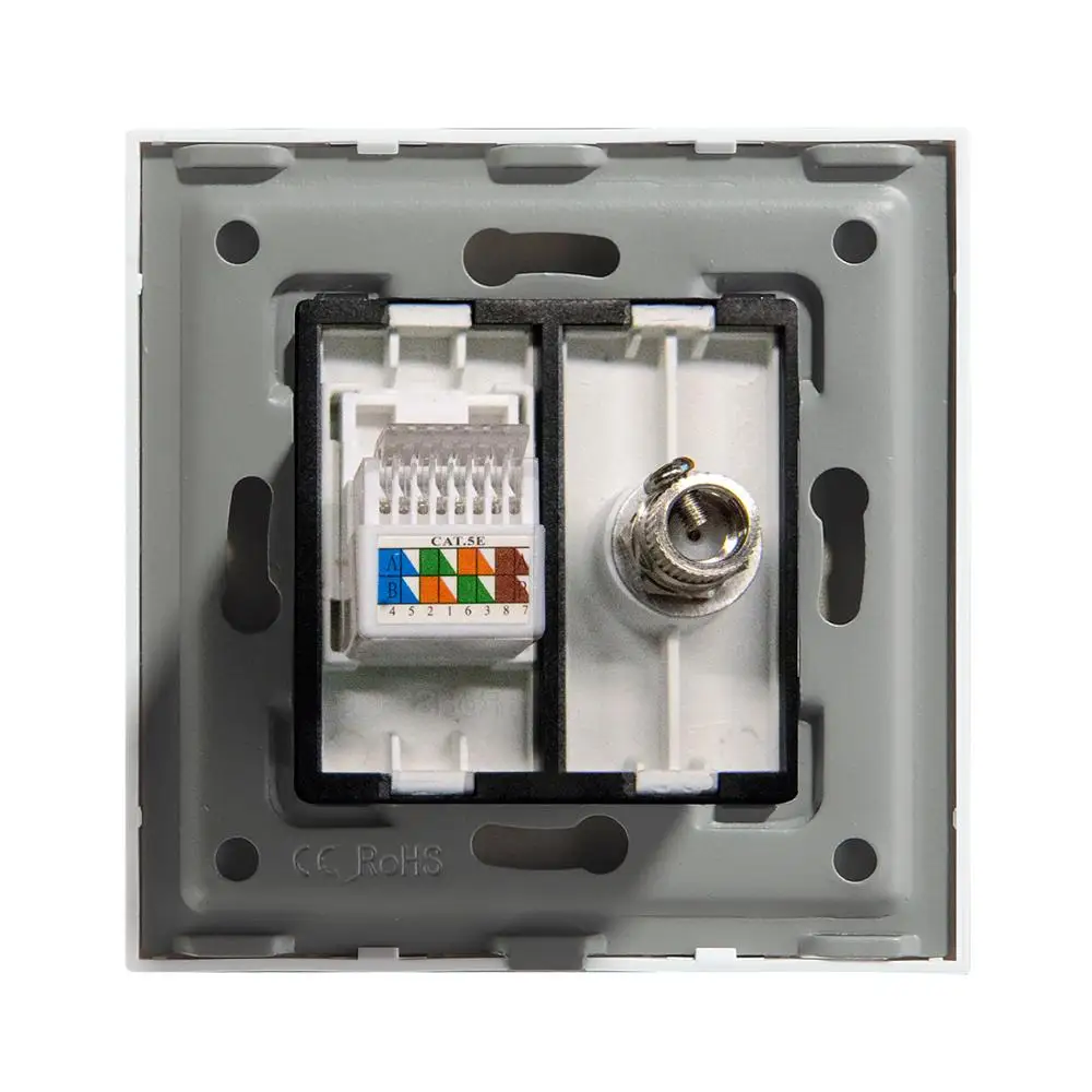BSEED-مقبس حائط تلفزيون ، CAT5 ، الإنترنت ، لوحة زجاجية مقسّى ، أبيض ، أسود ، ذهبي