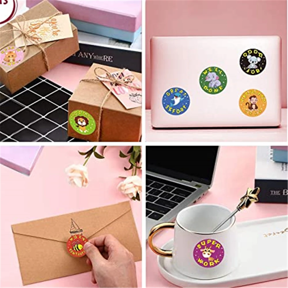 500 Cái/Cuộn Động Viên Miếng Dán Kính Cường Lực Cho Giáo Viên Trường Trẻ Em Sinh Viên Động Vật Dễ Thương Phần Thưởng Trang Trí Cho Gia Đình Trẻ Em 1 Inch vòng Miếng Dán