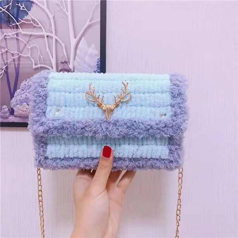 Cute Hand Weaving Bag Materials Package DIY Handcraft Bags Making Latch Hook Mesh Cloth Prcatical Wool Bags Selfmade Accessories