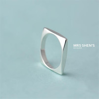 New Simple Popular Inner And Outer Oval Long Fashion Geometric 925 Sterling Silver Jewelry Square Women Opening Rings R098