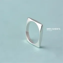 New Simple Popular Inner And Outer Oval Long Fashion Geometric 925 Sterling Silver Jewelry Square Women Opening Rings R098