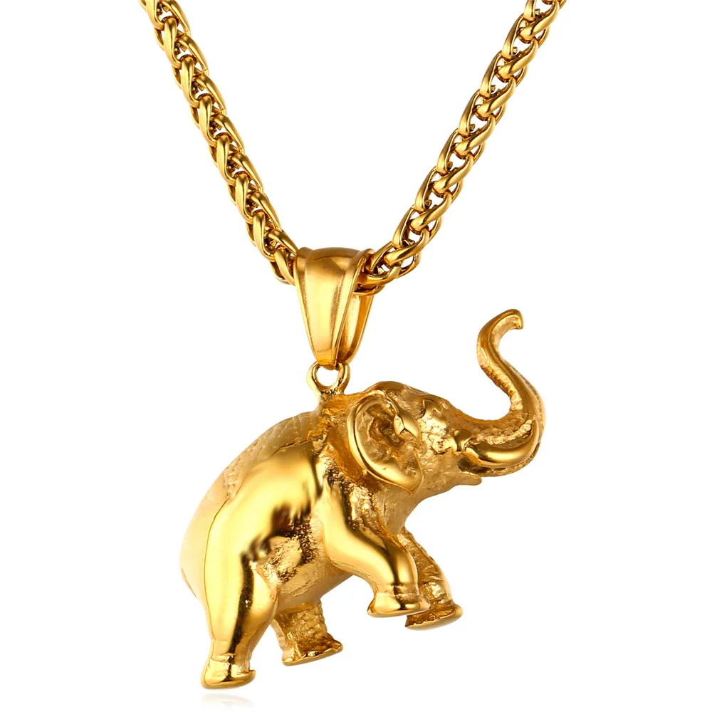 Chainspro Elephant Pendant Men 316L Stainless Steel African Necklace Women Black Gold Color Lucky Animal Jewelry QC24