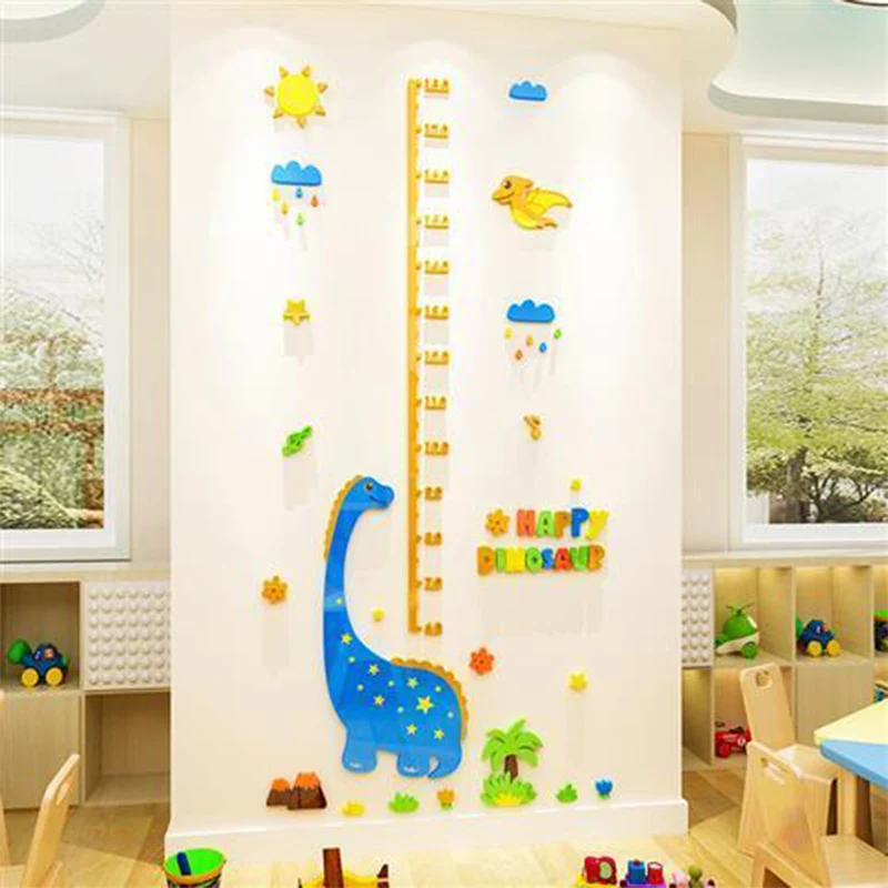 Cartoon 3D Stereoscopic Baby Height Stickers Kindergarten Background Wall Decoration Stickers Cute Children's Room Wall Stickers