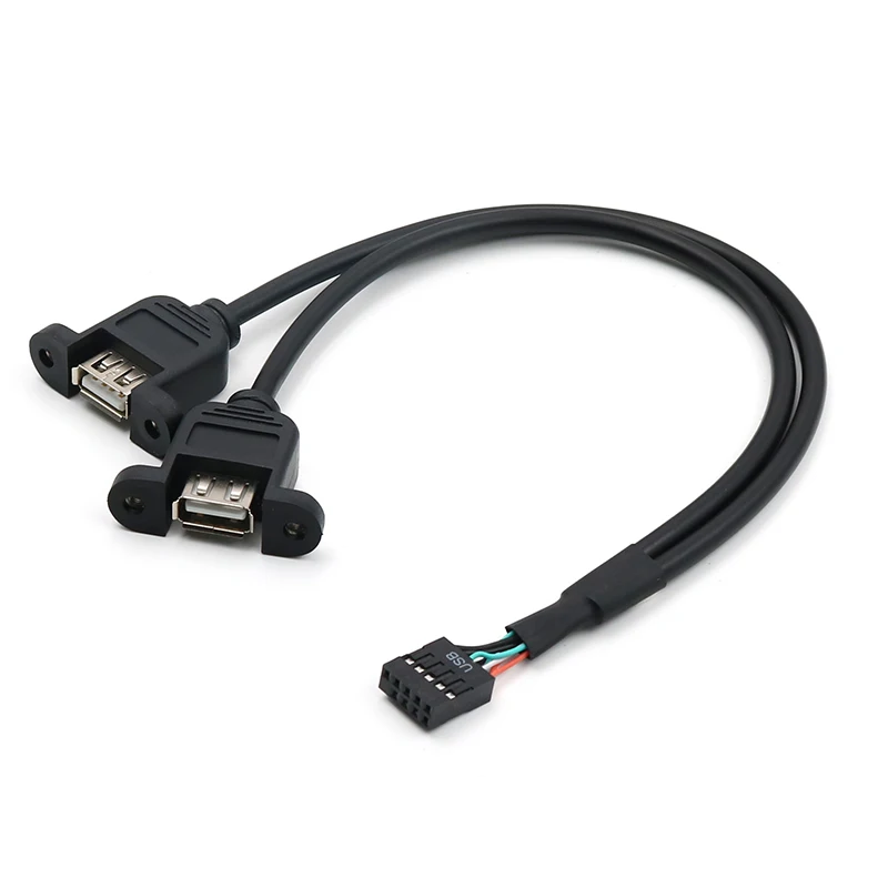 Motherboard Internal 9pin Pitch 2.54mm to Dual Port USB 2.0 A Female Screw Lock Panel Mount Cable 30cm