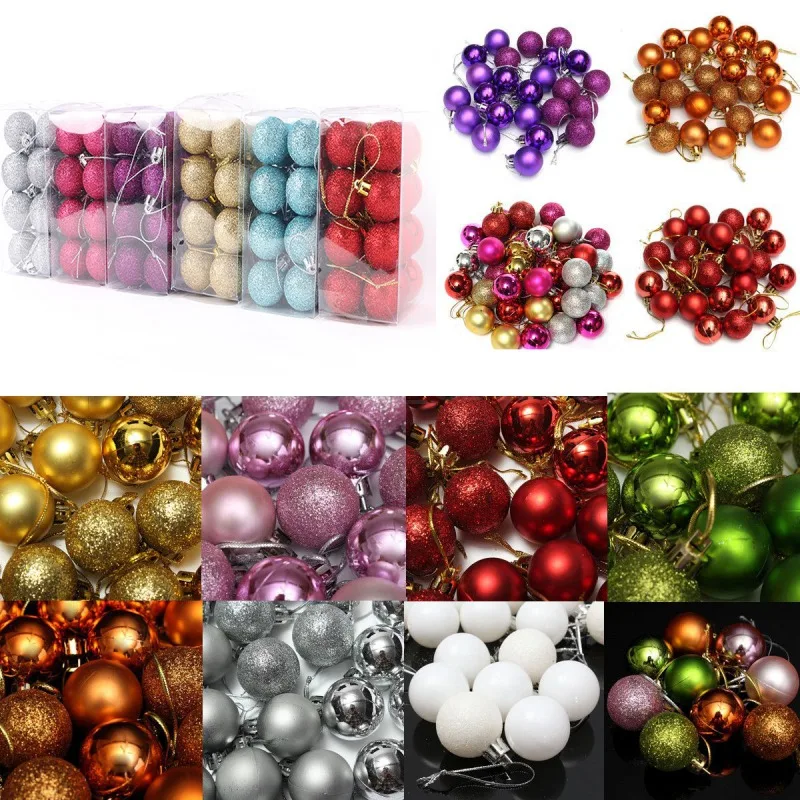 24pcs/Box 3cm Christmas Balls Baubles Decoration For Home Gold Pink Champagne Red Christmas Tree Balls Ornaments New Year Gifts