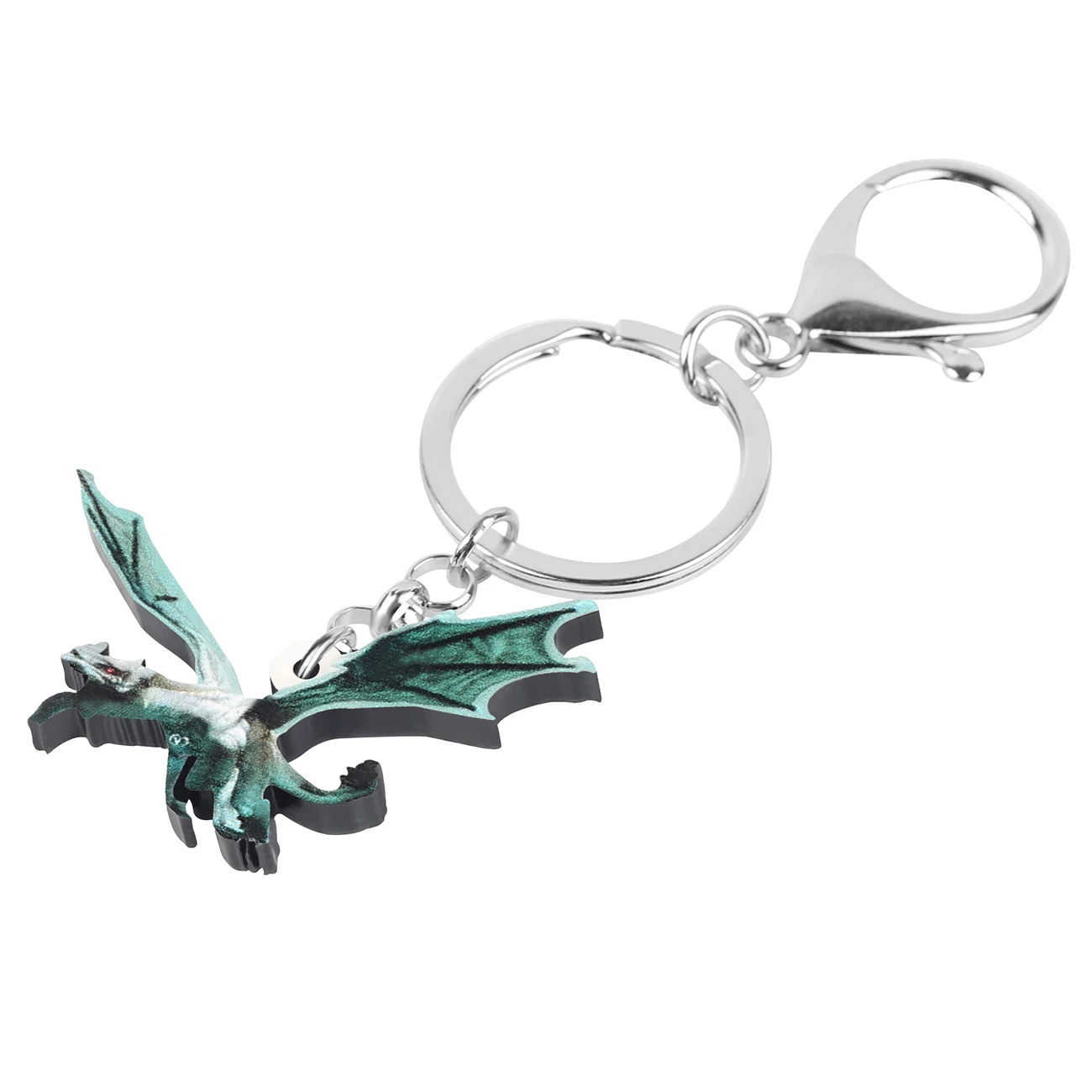 Bonsny Acrylic Green Flying Dinosaur Dragon Keychains Key Ring Animal Jewelry For Women Handbag Purse Accessories Trendy Gifts